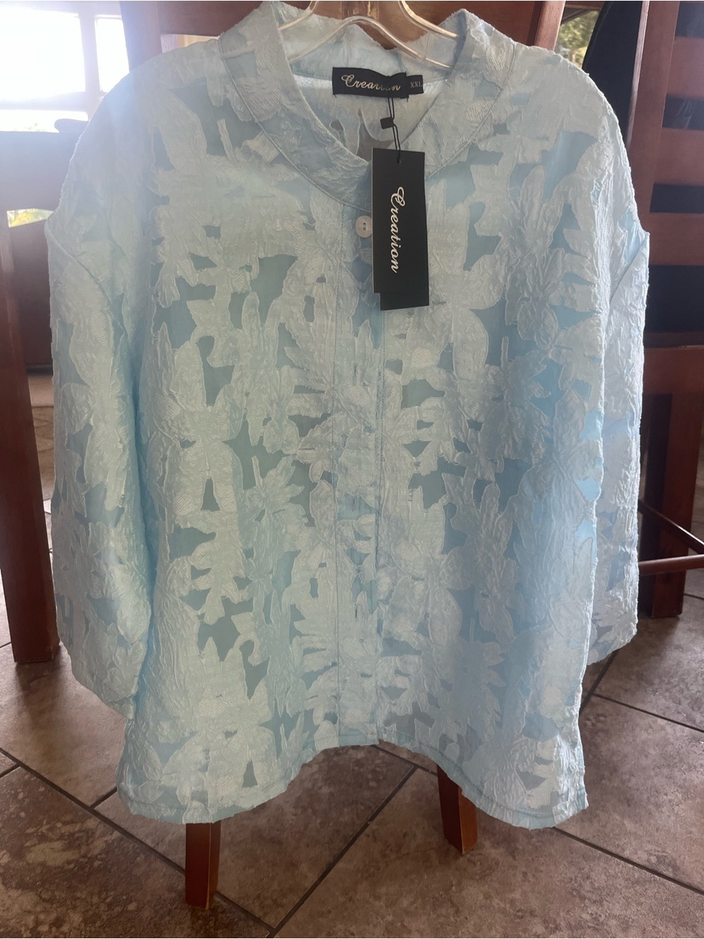 Women's Light Blue Floral Jacquard Jackete. Brand New XXL